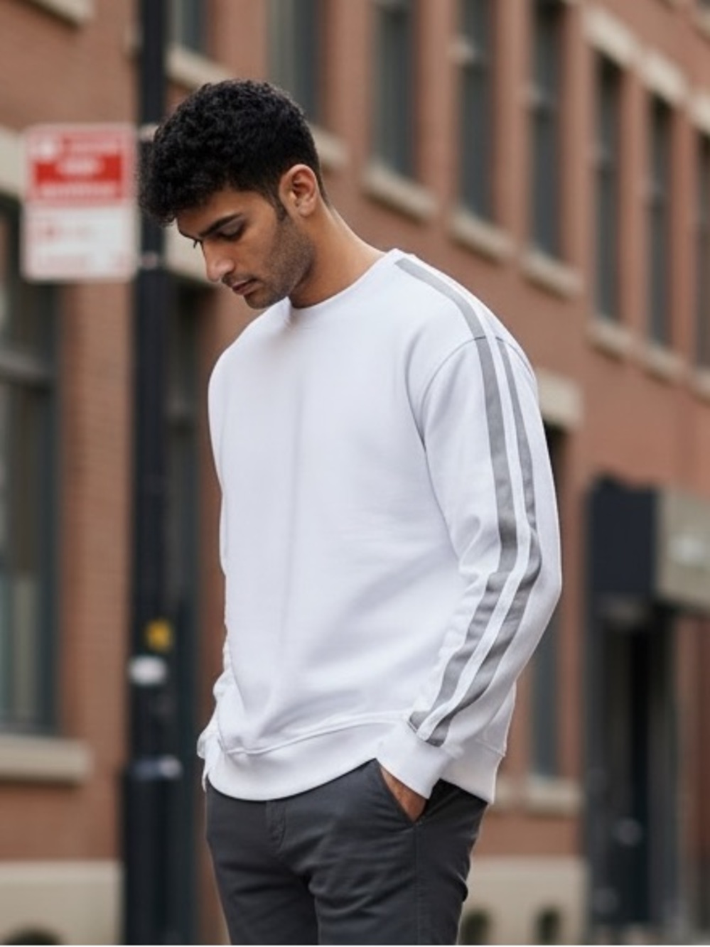 Hermes WHITE/GREY mens Run H crewneck sweatshirt